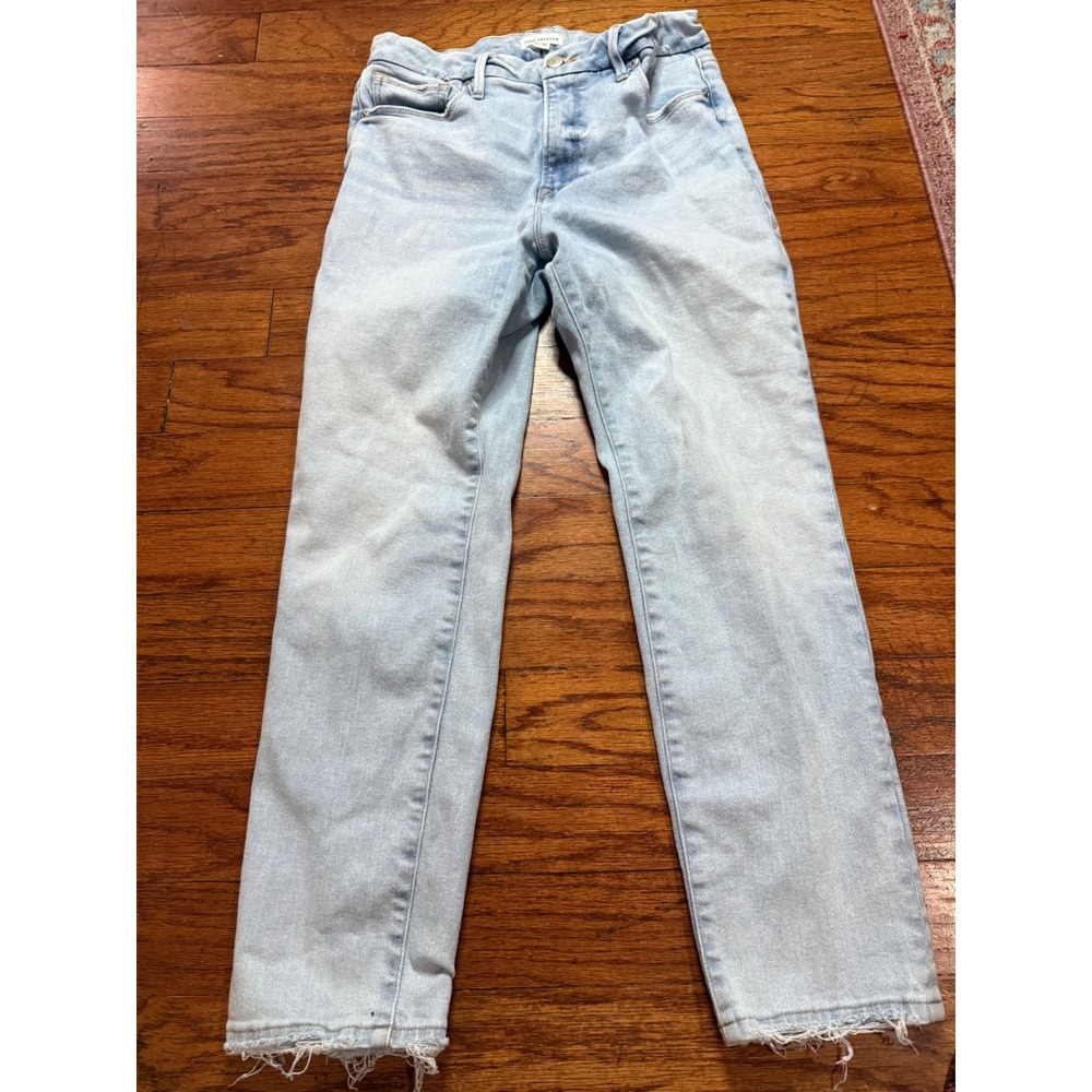Good American High Rise Straight Leg Raw Hem Jeans Light Wash 10/30